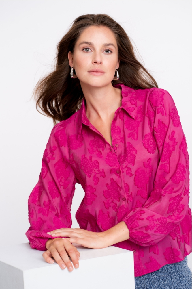 BLOUSE MET STRUCTUUR BLOEMEN 53754 20 PINK